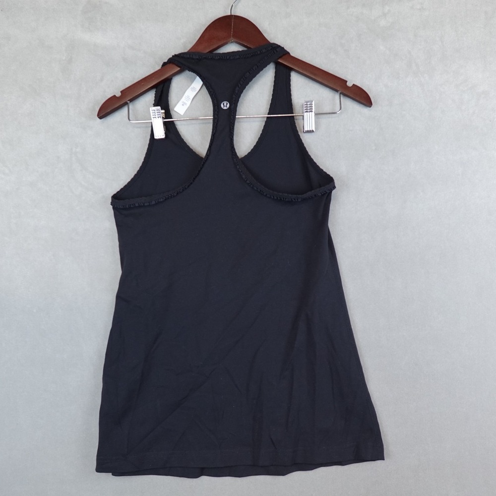 Lululemon Cool Racerback Tank Top Ruffle Womens 10 Black Sleeveless Luon Light - Picture 7 of 8